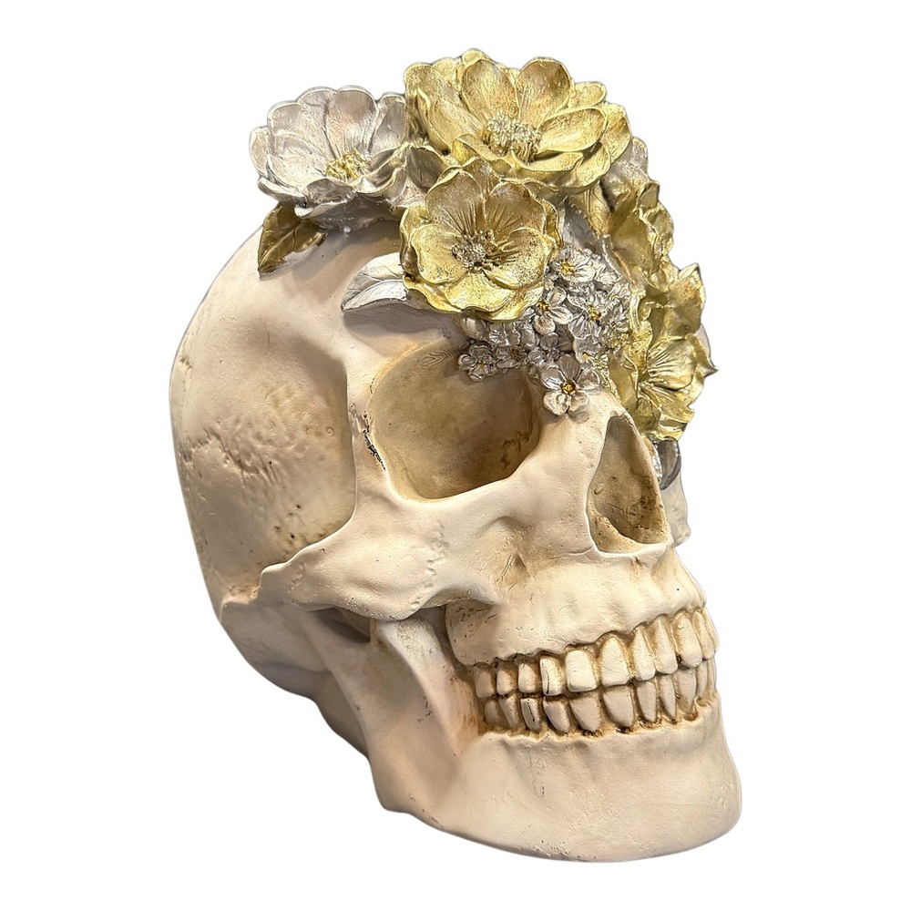 9” Gold and Silver Halloween Skull Decor